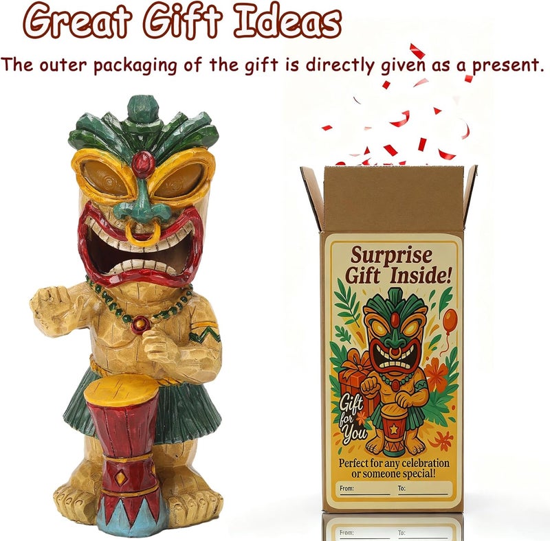 halp·ssfm Solar Tiki Garden Statue with LED Eyes Outdoor Polynesian Drummer Hawaiian Party Decor Solar Light Ornament for Patio Porch Lawn Tiki Bar or Tiki Lover Funny Stocking Stuffers Gifts - Image 5